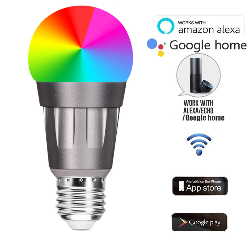 E26 11W RGB Smart WiFi Remote Voice Control LED Light Bulb, AC85-265V, Color-changing LED Light Bulb